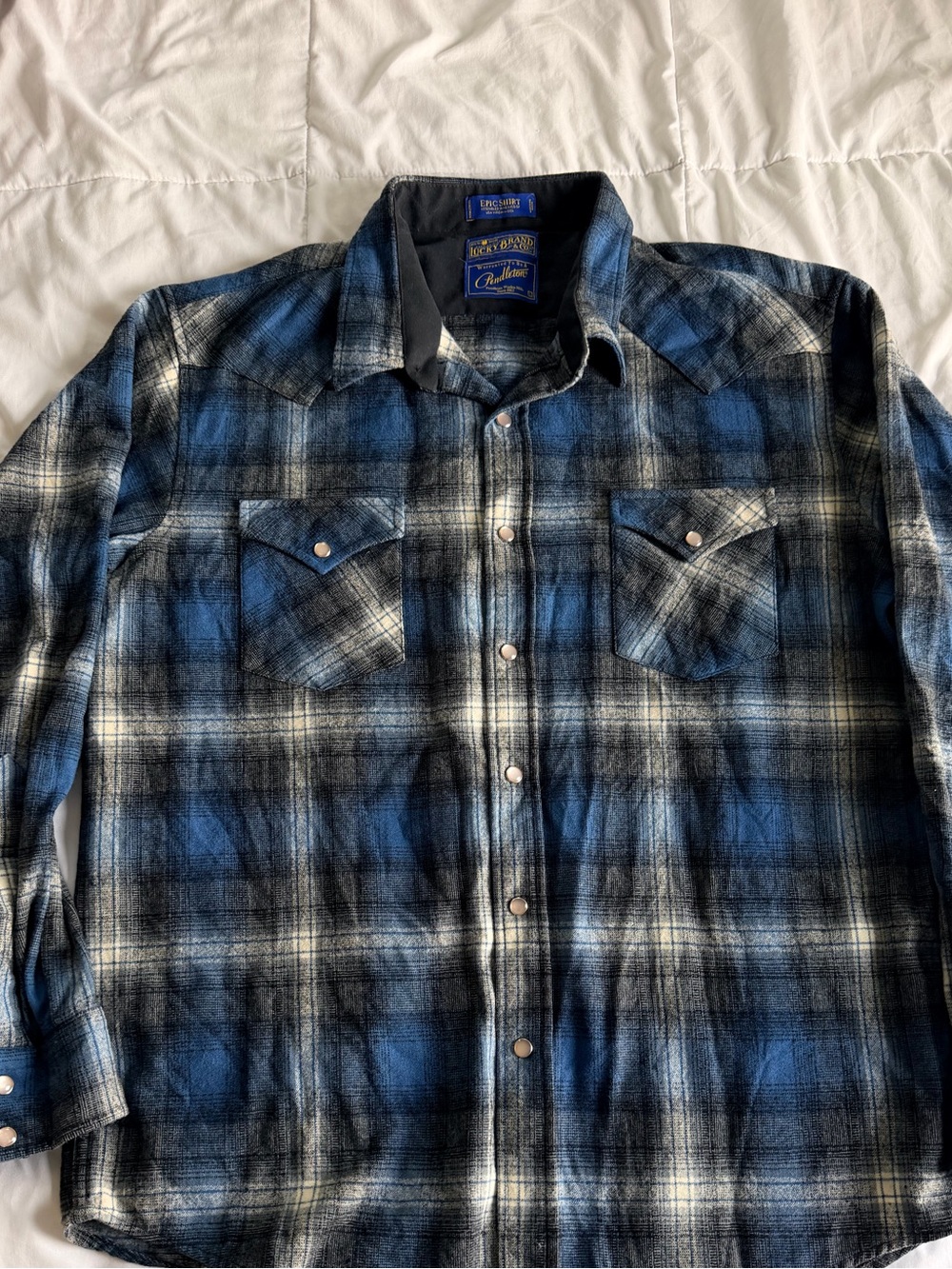 Pendleton Blue Black Plaid Western Snap Shirt